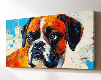 Boxer With Flowers Dog Pet Abstract Modern Oil Painting Wall Art