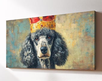 Regal Poodle King Canvas Wall Art, Funny Royal Pet Dog Oil Painting, Large Framed Canvas Print, Kids Nursery Home Decor Dog Lover Gift
