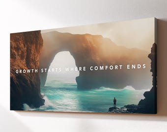 Inspirational Quote "Growth Starts/Comfort Ends" Motivational Canvas Wall Art, Inspirational Gift, Framed Canvas Print, Home Office Decor