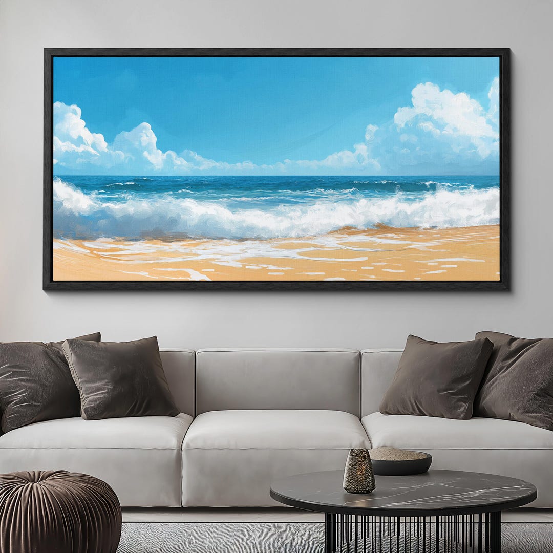 Stunning Beach Ocean Landscape Landmark Canvas Wall Art, Abstract Oil ...