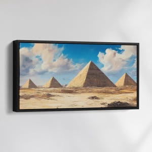 Ancient Egyptian Pyramids Canvas Wall Art, Abstract Modern Oil Painting, Religious Art Gift, Framed Canvas Print, Home, Living Room Decor