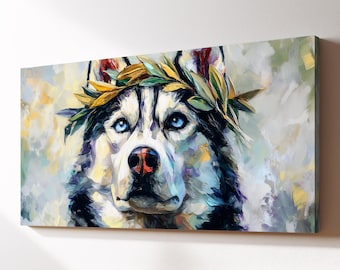 Regal Husky Wall Art Canvas Wall Art, Nordic Dog Pet Oil Painting, Large Framed Canvas Print, Living Room Home Decor Dog Lover Gift