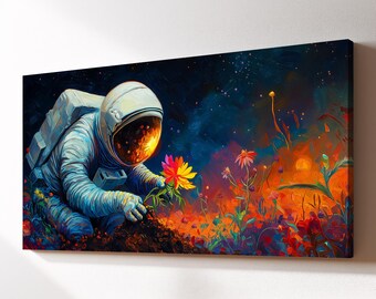 Astronaut Bouquet Flowers Burst Floral Abstract Oil Painting Wall