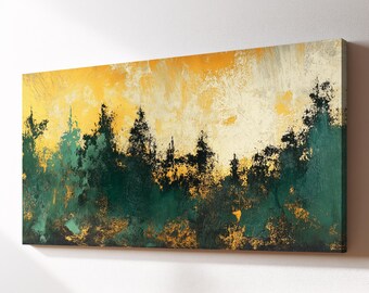 Green & Yellow Oil Painting Canvas Wall Art, Abstract Painting Decor Artwork, Minimalist Art Print for Home, Living Room, Bedroom, Office