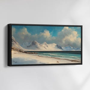 Stunning Beach Ocean Landscape Landmark Canvas Wall Art, Abstract Oil Painting Watercolor Decor, Art Print for Living Room, Bedroom, Office