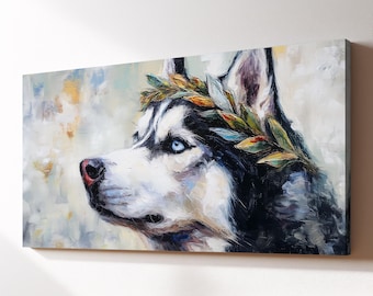 Regal Husky Wall Art Canvas Wall Art, Nordic Dog Pet Oil Painting, Large Framed Canvas Print, Living Room Home Decor Dog Lover Gift