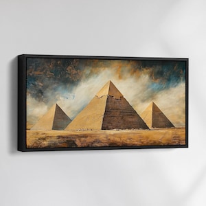 Ancient Egyptian Pyramids Canvas Wall Art, Abstract Modern Oil Painting, Religious Art Gift, Framed Canvas Print, Home, Living Room Decor
