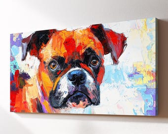 Boxer Abstract Dog Pet Animal Painting Splatter Wall Art, Framed