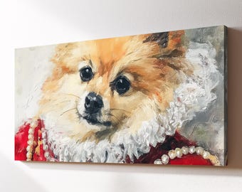 Royal Pomeranian Canvas Wall Art, Funny Pet Regal Puppy Dog Oil Painting, Large Framed Canvas Print, Kids Nursery Home Decor Dog Lover Gift