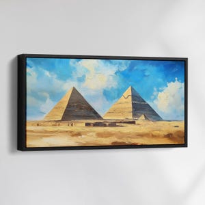 Ancient Egyptian Pyramids Canvas Wall Art, Abstract Modern Oil Painting, Religious Art Gift, Framed Canvas Print, Home, Living Room Decor