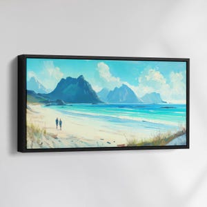 Stunning Beach Ocean Landscape Landmark Canvas Wall Art, Abstract Oil Painting Watercolor Decor, Art Print for Living Room, Bedroom, Office