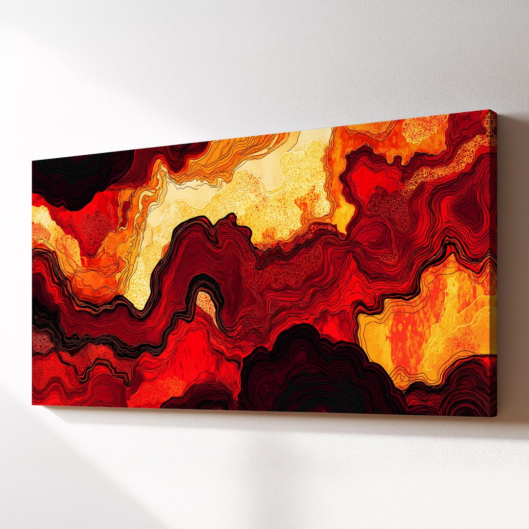 Red & Yellow Oil Painting Canvas Wall Art, Abstract Painting Decor ...