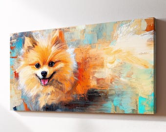 Pomeranian Dog Canvas Wall Art, Abstract Modern Oil Painting, Pet Art Gift, Framed Canvas Print, Home Decor Living Room Bedroom