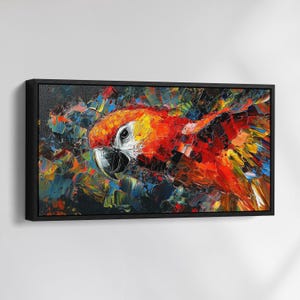 Colorful Parrot Canvas Wall Art, Abstract Modern Oil Painting, Animal Art Gift, Framed Canvas Print, Home Decor Living Room Bedroom