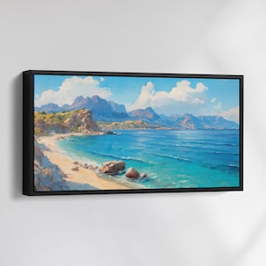 Stunning Beach Ocean Landscape Landmark Canvas Wall Art, Abstract Oil Painting Watercolor Decor, Art Print for Living Room, Bedroom, Office