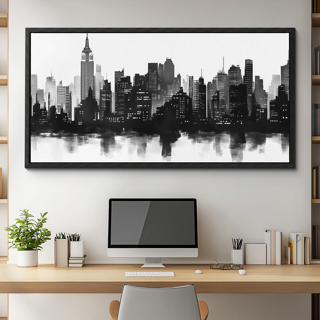 New York Black and White Cityscape Canvas Wall Art – Minimalist Skyline ...