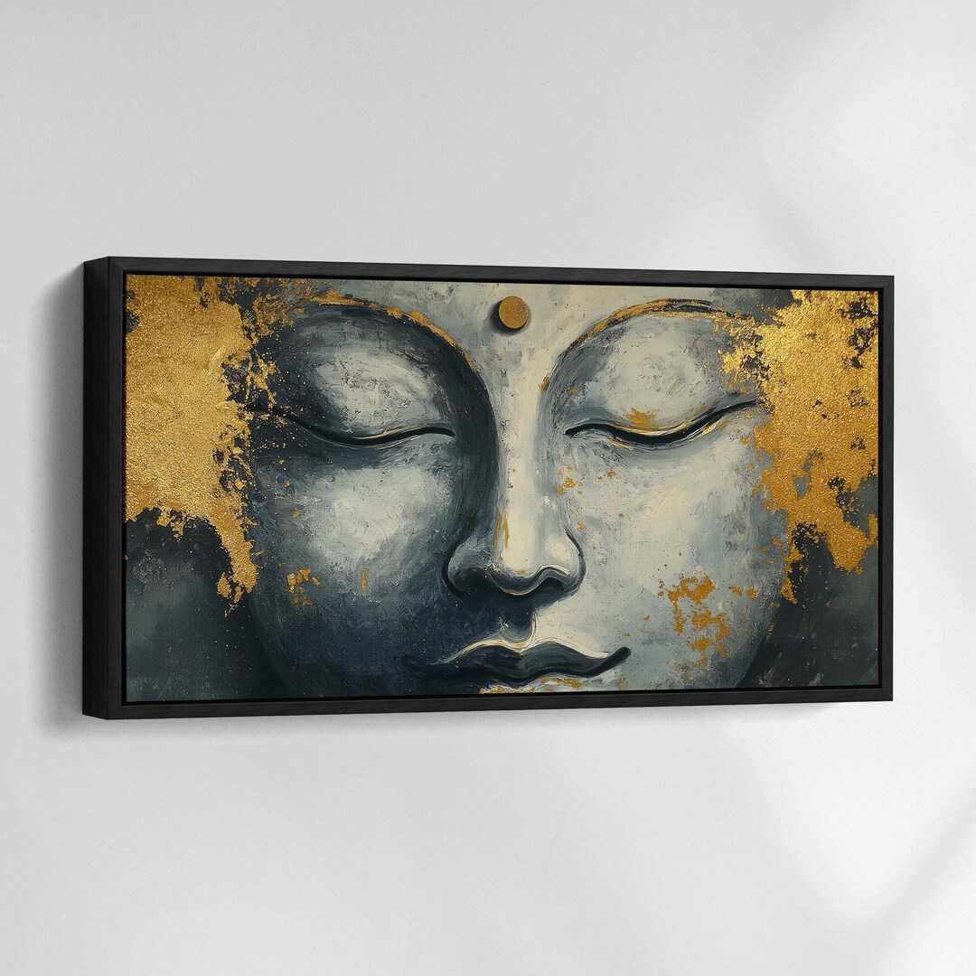 Buddha Art in Gold Canvas Wall Art, Buddhist Abstract Oil Painting ...