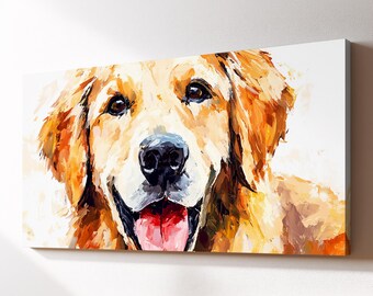 Golden Retriever Smile Canvas Wall Art, Colourful Dog Oil Painting, Large Framed Canvas Print, Living Room Home Decor Dog Lover Gift