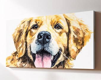 Golden Retriever Smile Canvas Wall Art, Colourful Dog Oil Painting, Large Framed Canvas Print, Living Room Home Decor Dog Lover Gift