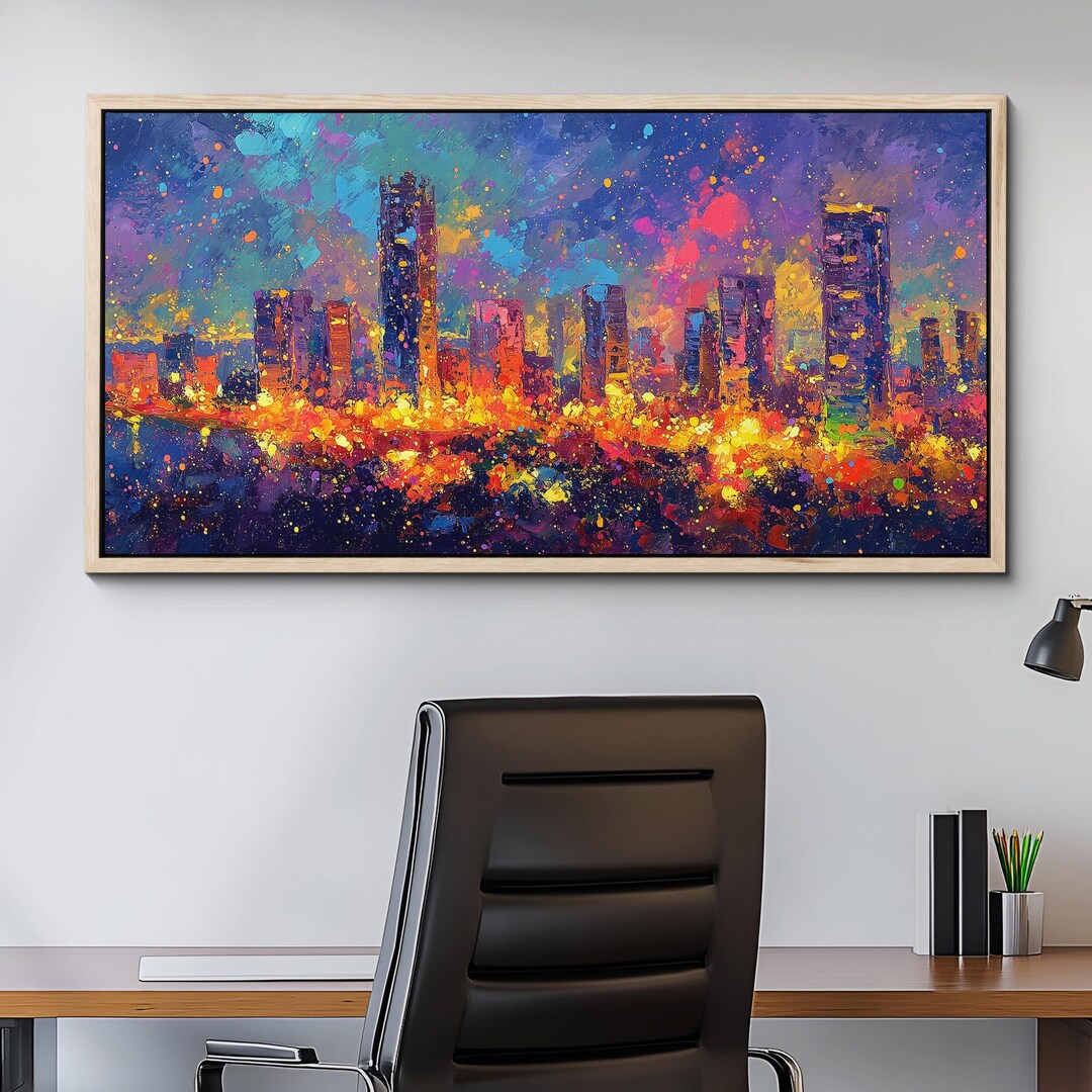 Vivid Glow · Calgary Skyline Abstract Wall Art · Colourful Modern ...
