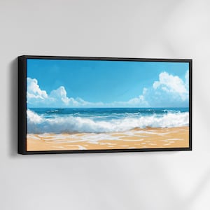 Stunning Beach Ocean Landscape Landmark Canvas Wall Art, Abstract Oil Painting Watercolor Decor, Art Print for Living Room, Bedroom, Office