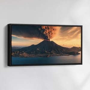 Volcano Landscape Nature Canvas Wall Art, Abstract Oil Painting Watercolor Decor, Art Print for Living Room, Bedroom, Office