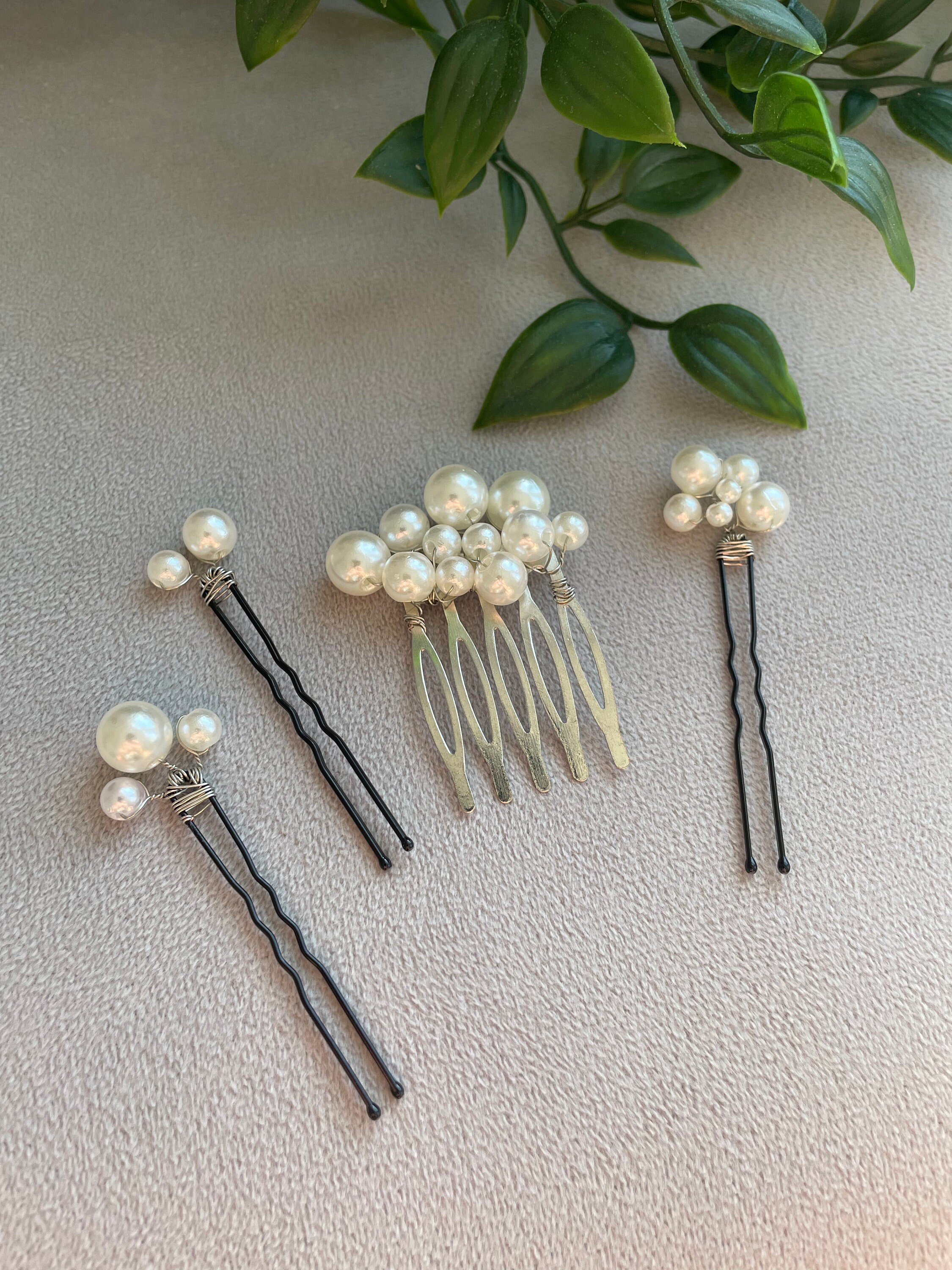 ヘアアクセサリー [MOMENTEL] Spiky Pearl Hairpin Wedding Pearl Hair Pins With Zirconia Cubes Set of 3, Bridal