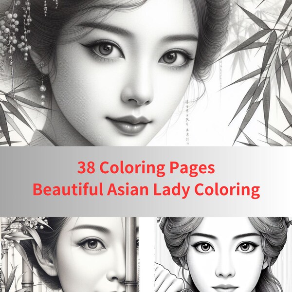 Beautiful Asian 38 Coloring Pages, Instant Download, Printable PDF File (8.5x11 Inches)