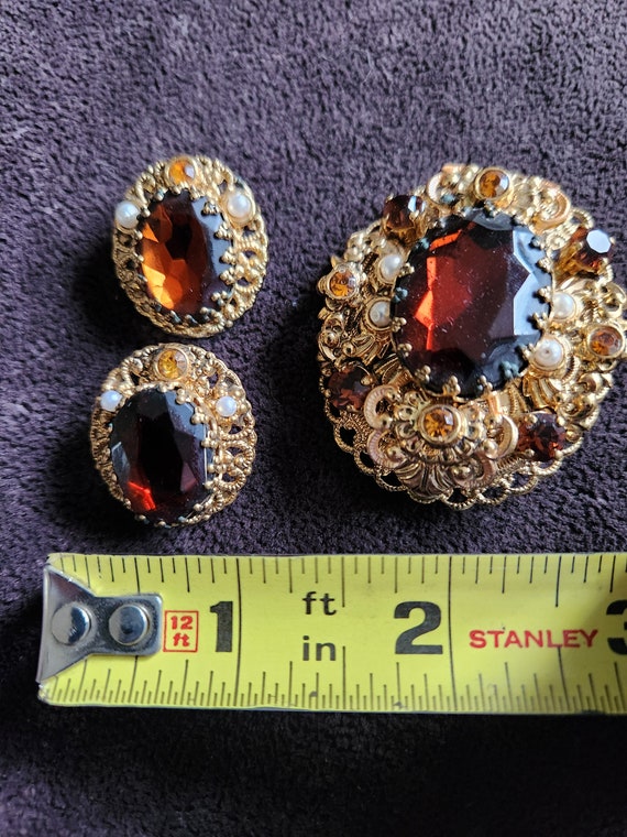 Vintage West Germany Brooch & Earrings Set - image 10