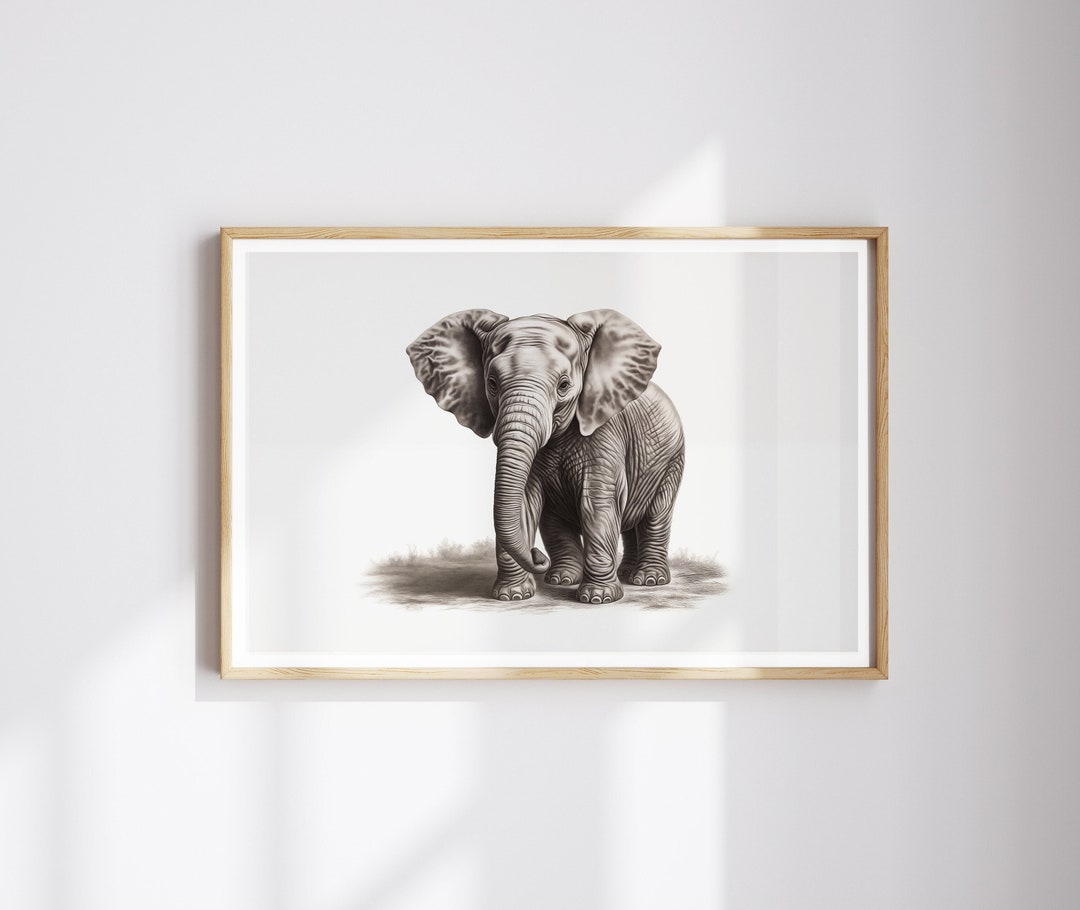 Baby Elephant Print, Nursery Wall Art, Framed Baby Animal Prints