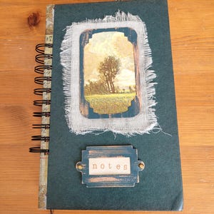 Carnet cartonné à reliure spirale fait main à partir de papiers vintage - couverture verte/sarcelle