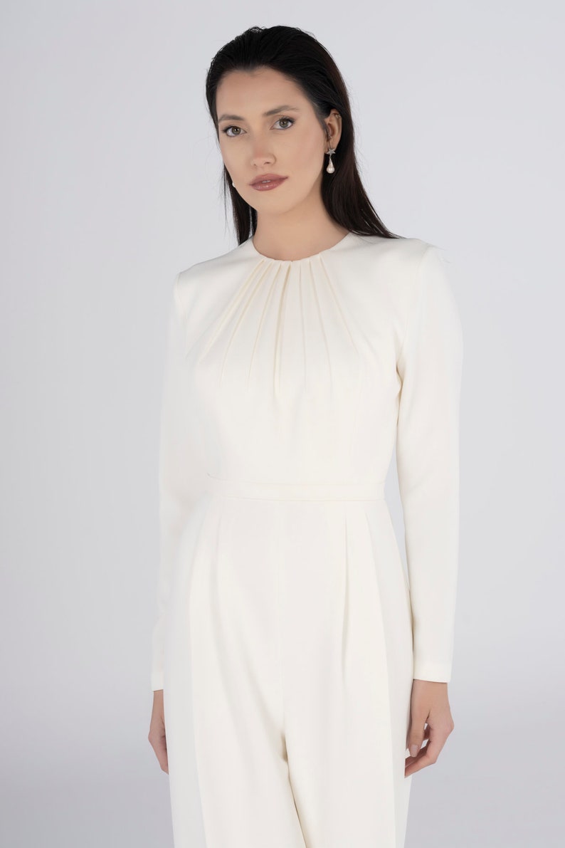 New Ivory Jumpsuit Bridal Dress Pockets Floor-Length Square Neck Sleeveless