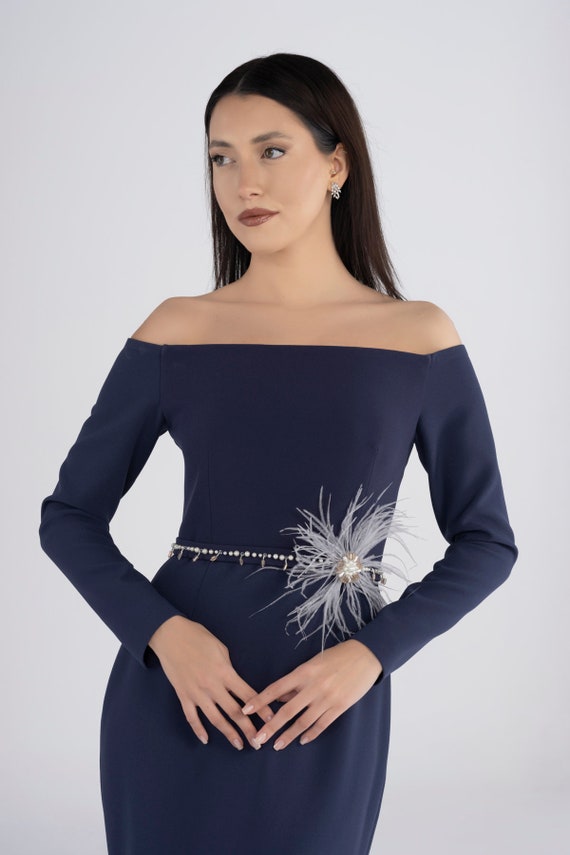 navy blue off the shoulder mermaid dress Women's US Size:8 Bridesmaid Â Or Any 2024 NH SUMMER SHOP Party Dresses Green Asymmetrical