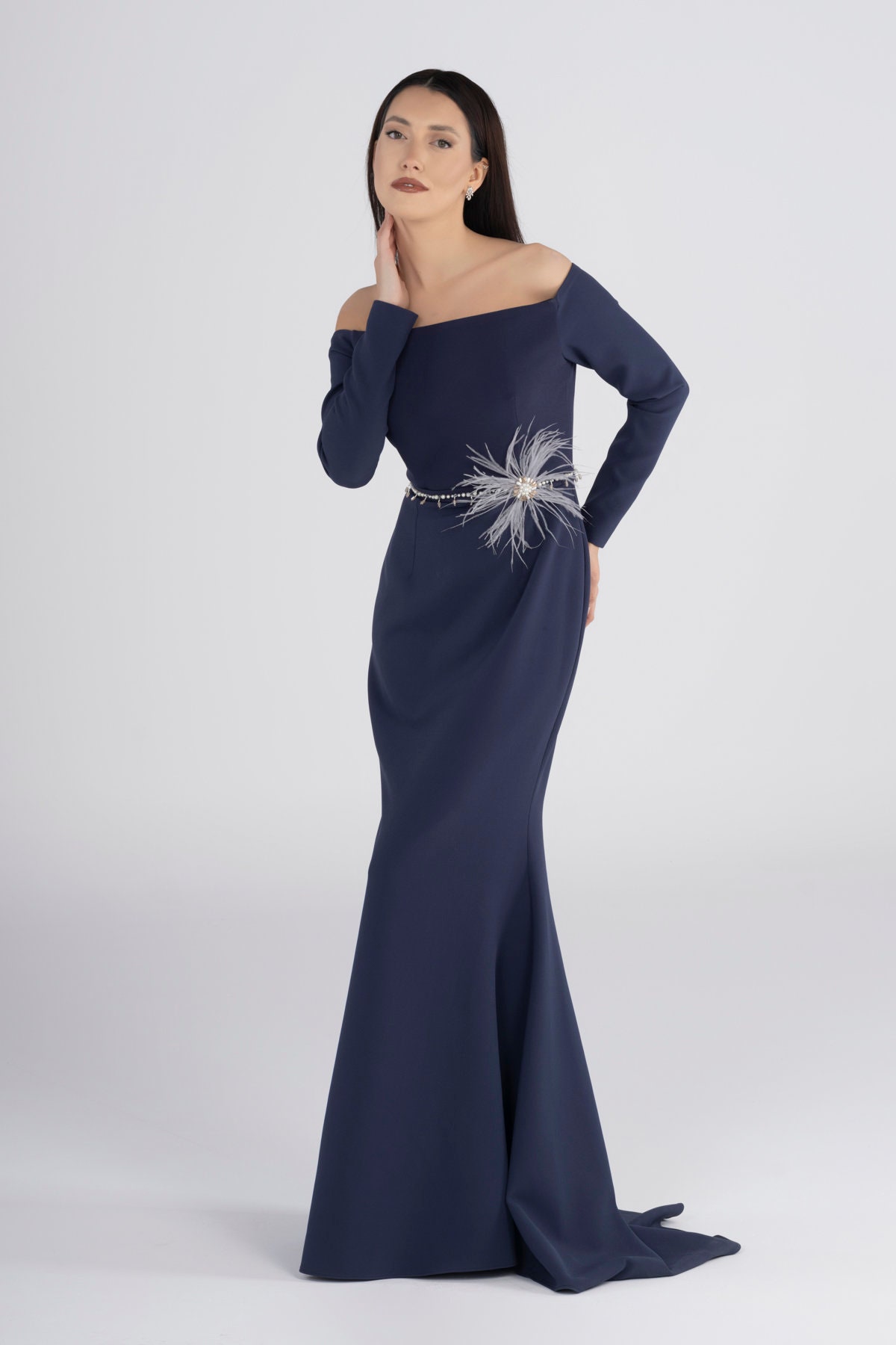 Navy Off Shoulder Mermaid Dress