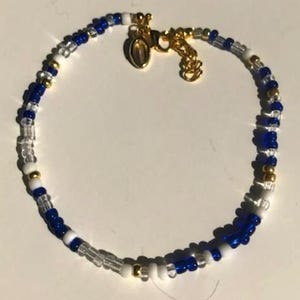 Blue Beaded Anklet: Gold Shell Charm, Adjustable Beach Jewelry