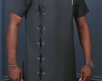 Conjunto de caftán africano para hombre hecho a mano: camisa y pantalón