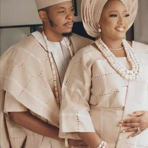 Amoo Complete African couples traditional wedding Aso Oke /African couples attire/African wedding outfit/complete dress for bride and groom
