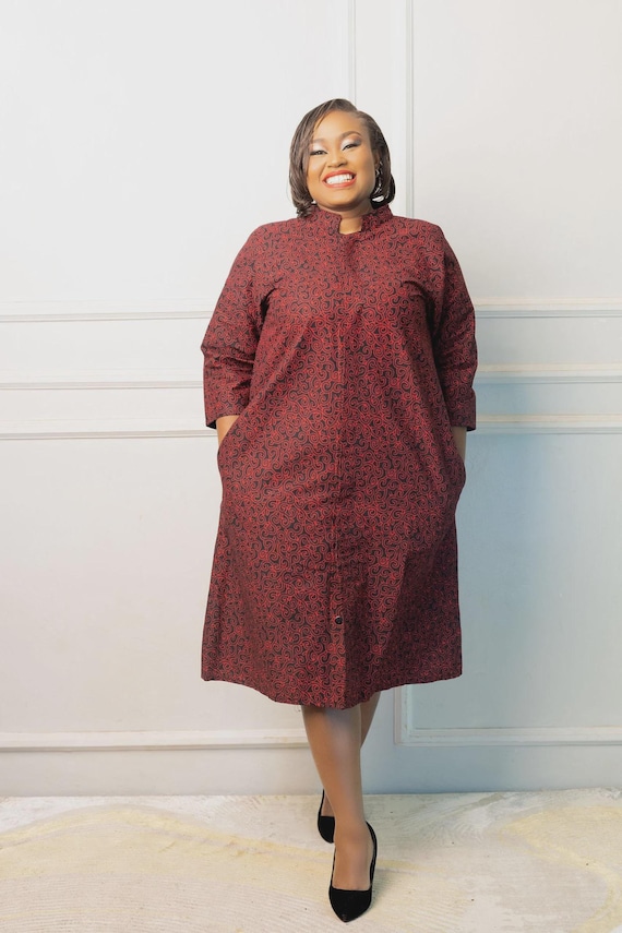 Plus Size African Print Dress: Women's Button Down Midi Dress