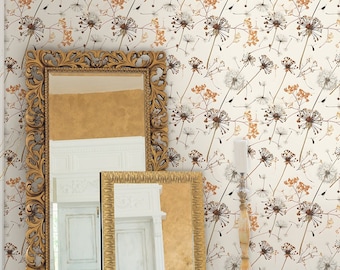 Dried plants and flowers wallpaper, vintage wall mural, floral home decor, peel and stick self adhesive or traditional wallpaper