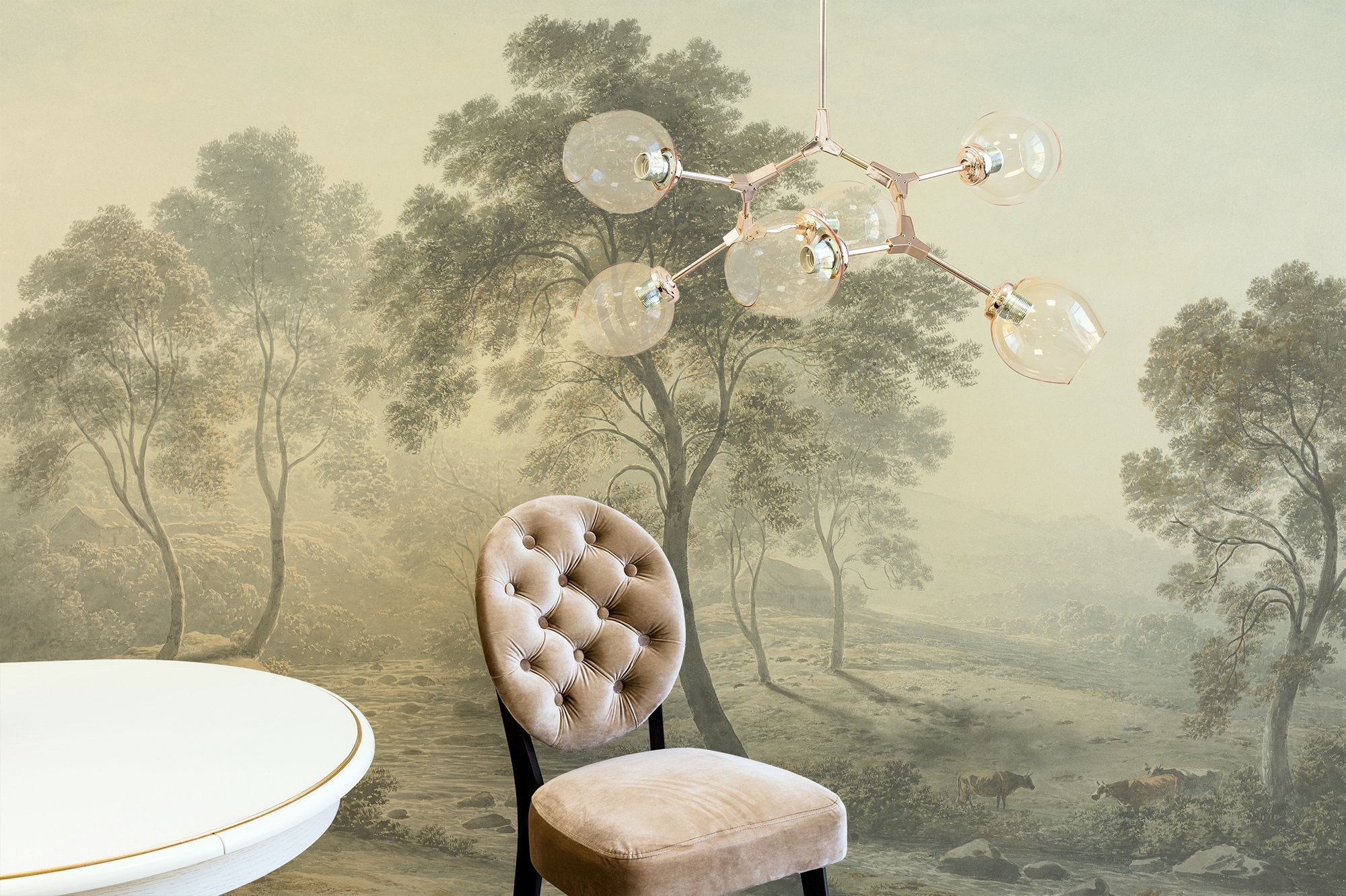 Vintage Landscape Wallpaper, Tree Wall Mural, Home Decor, Peel and ...
