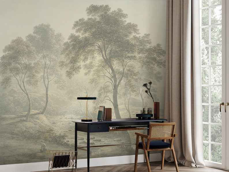 Vintage Landscape Wallpaper, Tree Wall Mural, Home Decor, Peel and ...