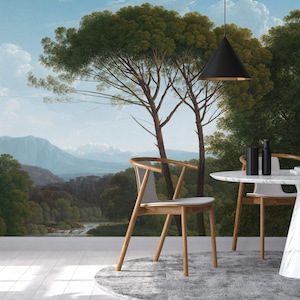 Carta da parati con paesaggi di cielo blu e alberi, murale scenico, arte murale barocca, decorazioni per la casa, stacca e incolla, autoadesiva o carta da parati tradizionale