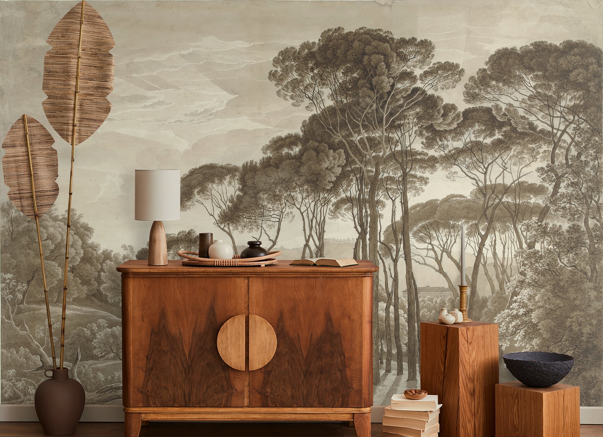 Vintage Landscape Wallpaper, Tree Wall Mural, Home Decor, Peel and ...