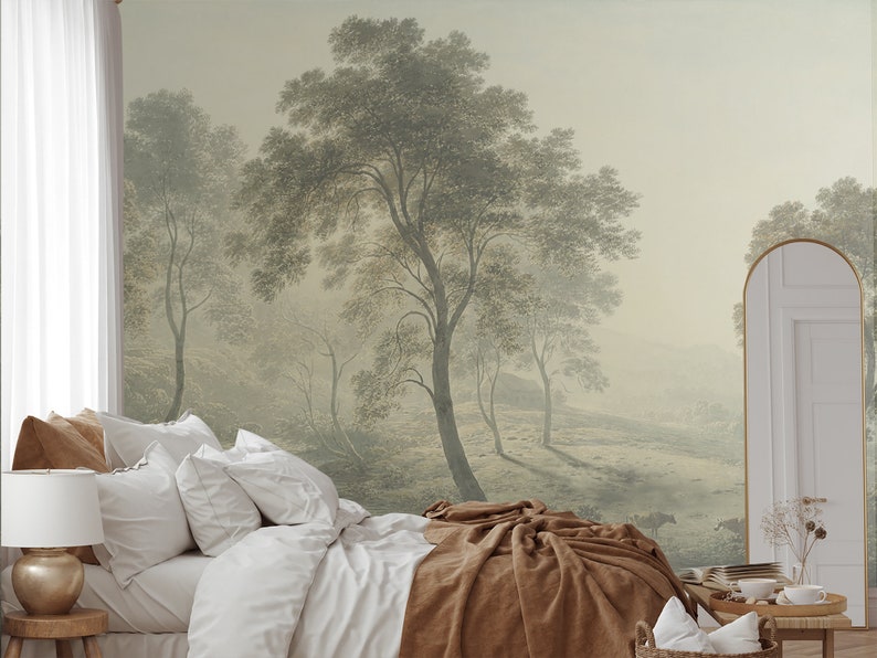 Vintage Landscape Wallpaper, Tree Wall Mural, Home Decor, Peel and ...