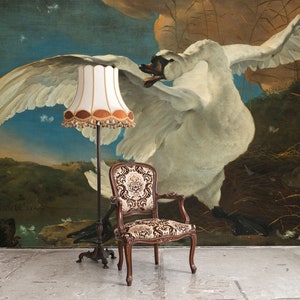 Swan vintage wallpaper, bird wall mural, scenic landscape, wall art, home decor, peel and stick self adhesive or traditional wallpaper