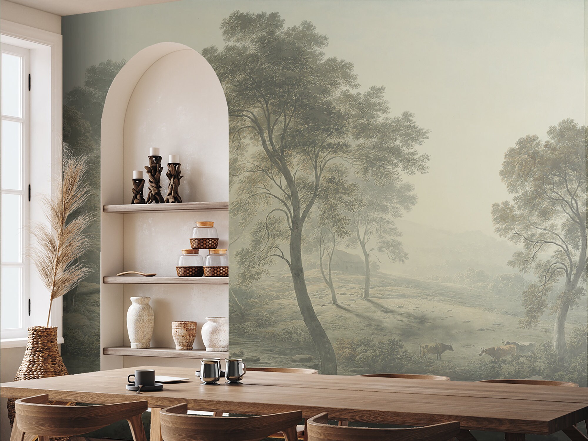 Vintage Landscape Wallpaper, Tree Wall Mural, Home Decor, Peel and ...