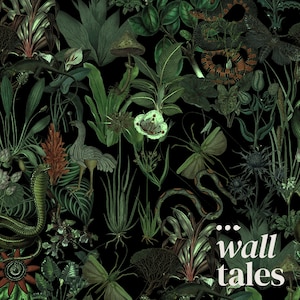 Enchanted garden wall mural, dark botanical wallpaper, vintage floral art, home decor, peel and stick self adhesive or traditional wallpaper image 2