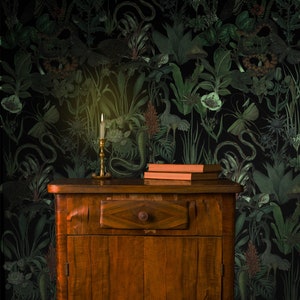 Enchanted garden wall mural, dark botanical wallpaper, vintage floral art, home decor, peel and stick self adhesive or traditional wallpaper image 7