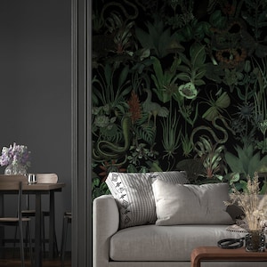 Enchanted garden wall mural, dark botanical wallpaper, vintage floral art, home decor, peel and stick self adhesive or traditional wallpaper image 6