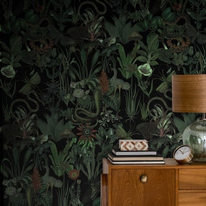 Enchanted garden wall mural, dark botanical wallpaper, vintage floral art, home decor, peel and stick self adhesive or traditional wallpaper image 4